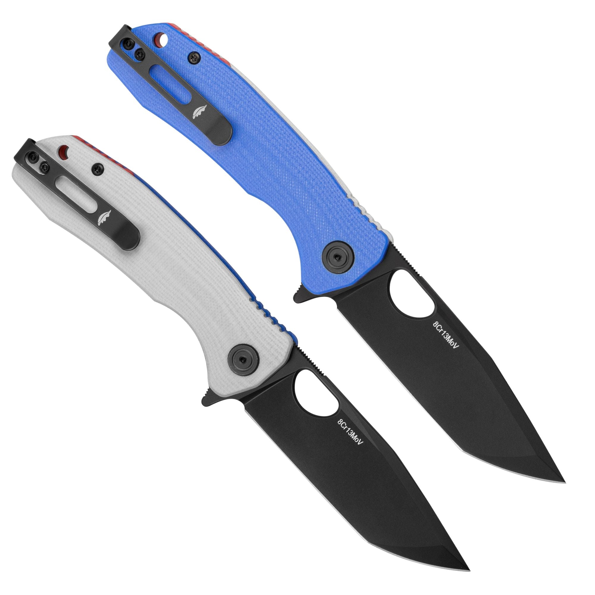 Limited Edition - Red White Blue G10 Tanto Medium Knife - Black Blade - 8Cr13MoV Steel - Dealer - Honey Badger Knives - HB1377