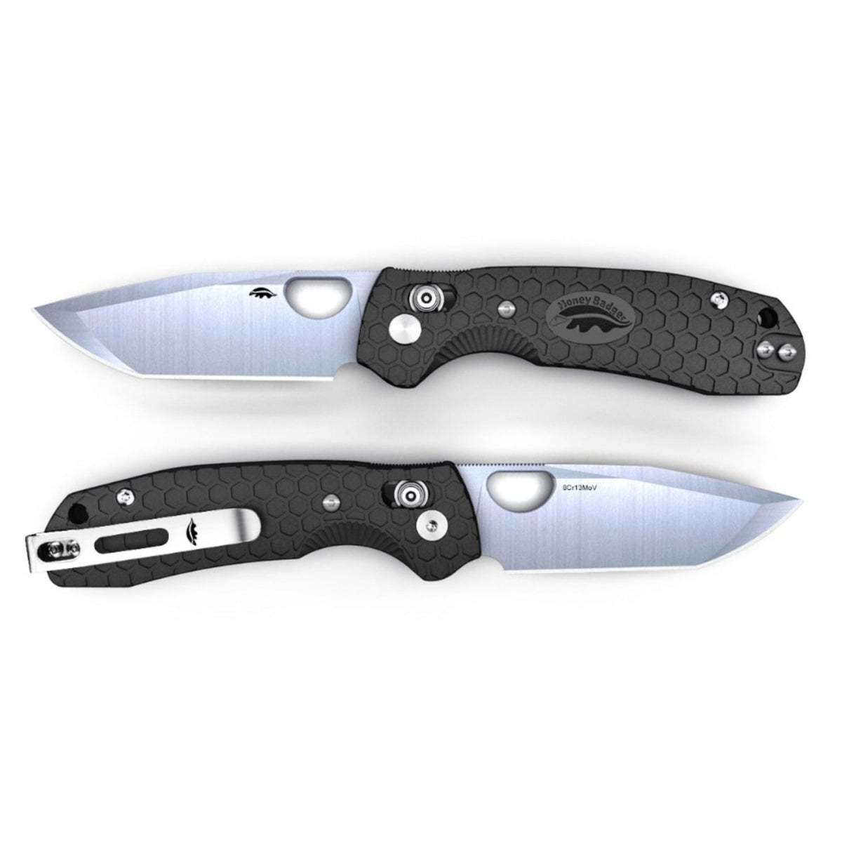 Medium-Large Tanto Crossbolt Knife - FRN Handles - 8Cr13MoV Steel - Dealer - Honey Badger Knives- HB6111