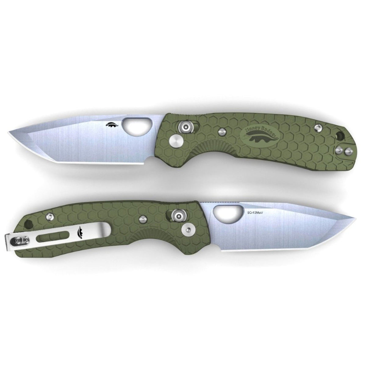 Small-Medium Tanto Crossbolt Knife - FRN Handles - 8Cr13MoV Steel - Dealer - Honey Badger Knives- HB6133