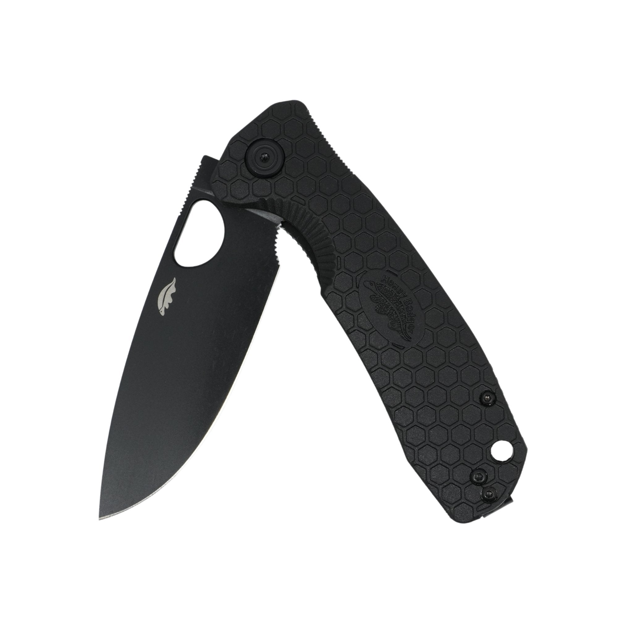 Large Drop Point Knife - 8Cr13MoV Steel - Black Blade - Honey Badger Knives - HB1224BB