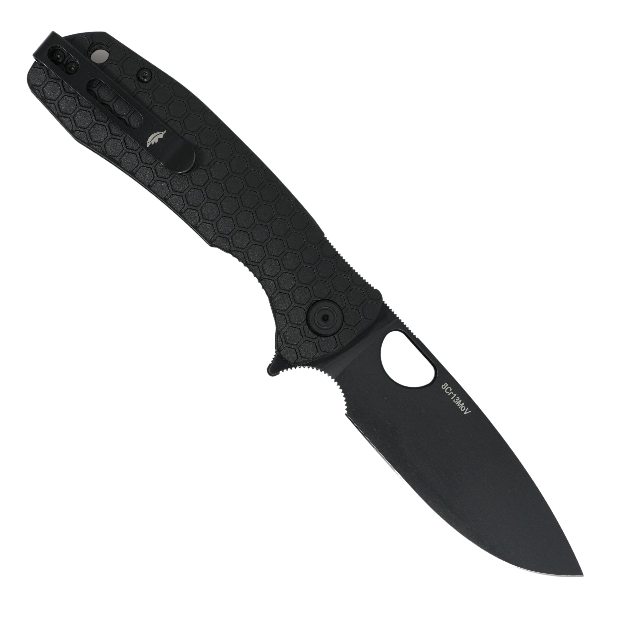 Large Drop Point Knife - 8Cr13MoV Steel - Black Blade - Honey Badger Knives - HB1224BB