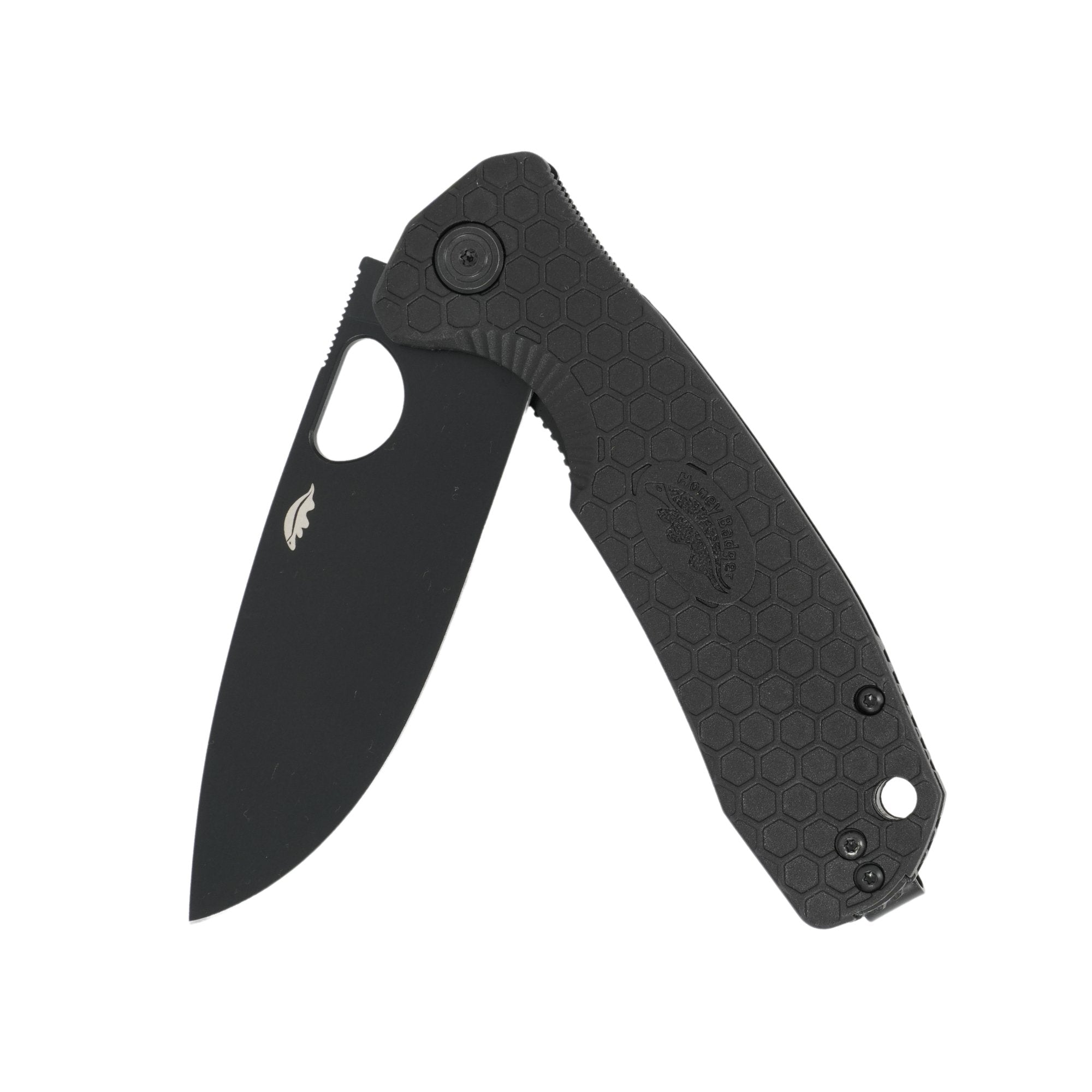 Large Drop Point Knife - D2 Steel - Black Blade - Honey Badger Knives - HB1350