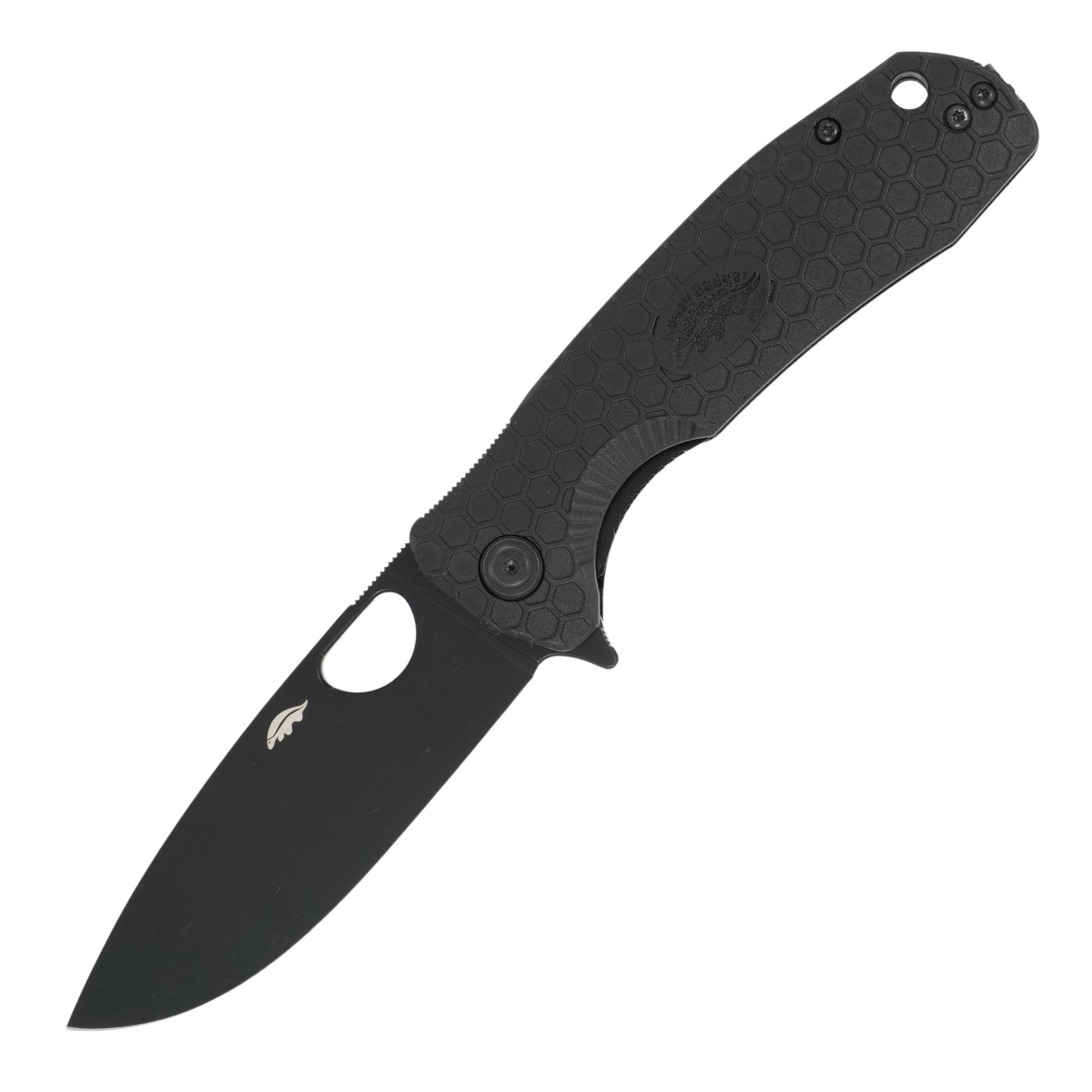 Large Drop Point Knife - D2 Steel - Black Blade - Dealer - Honey Badger Knives - HB1350