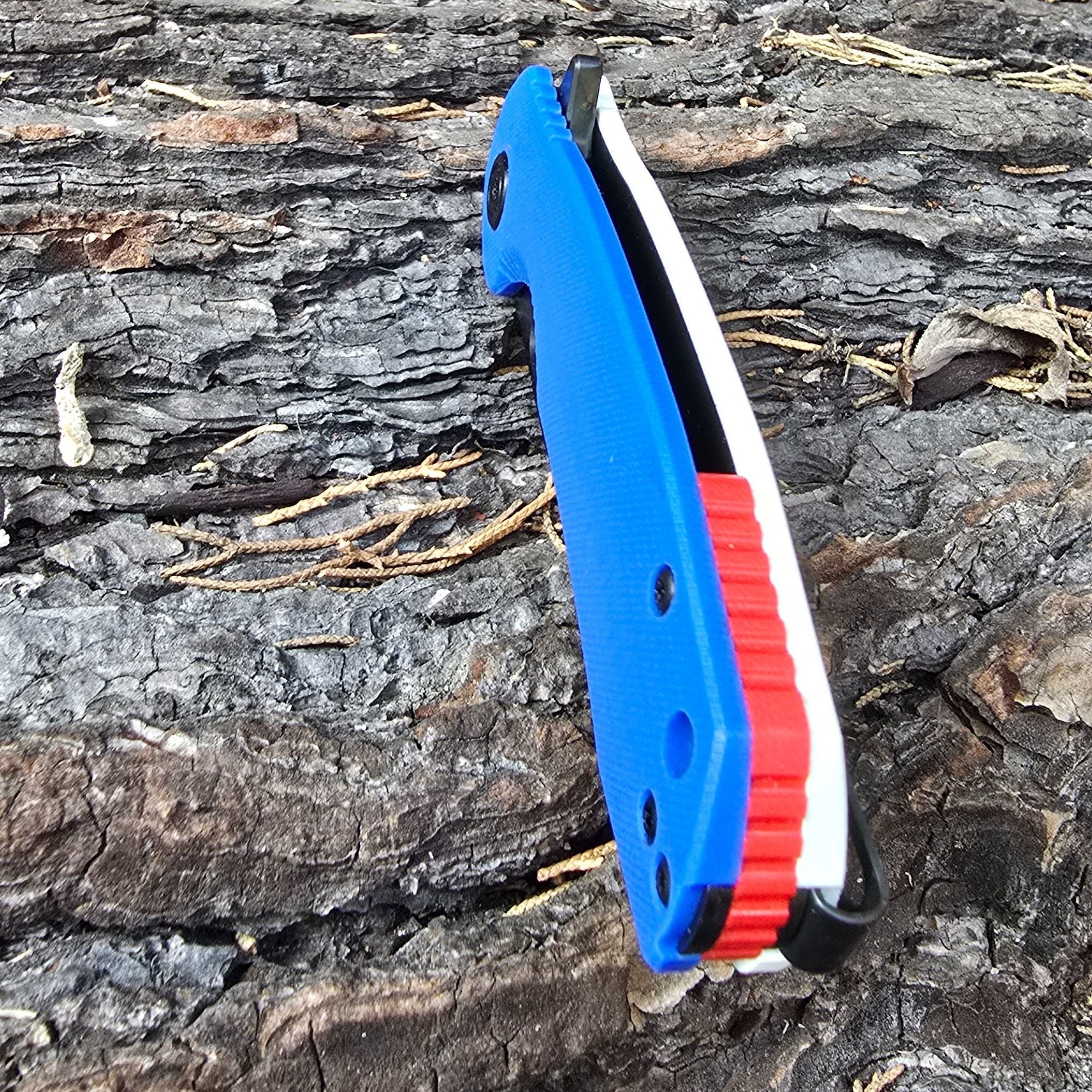 Limited Edition - Red White Blue G10 Tanto Medium Knife - Black Blade - 8Cr13MoV Steel - Honey Badger Knives - HB1377