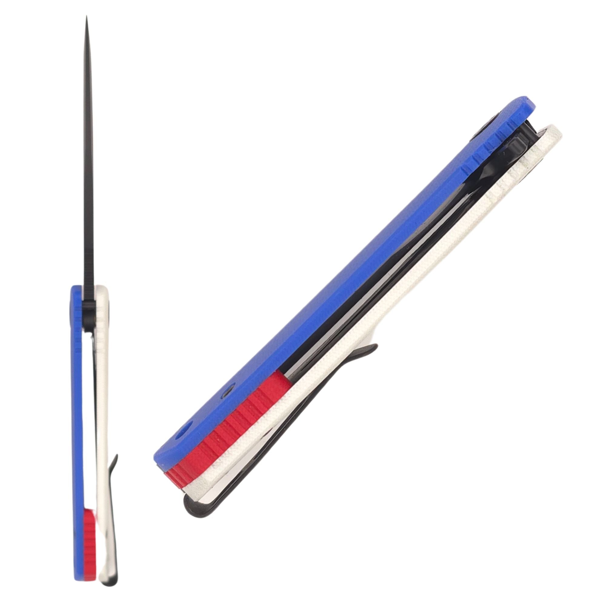 Limited Edition - Red White Blue G10 Tanto Medium Knife - Black Blade - 8Cr13MoV Steel - Honey Badger Knives - HB1377