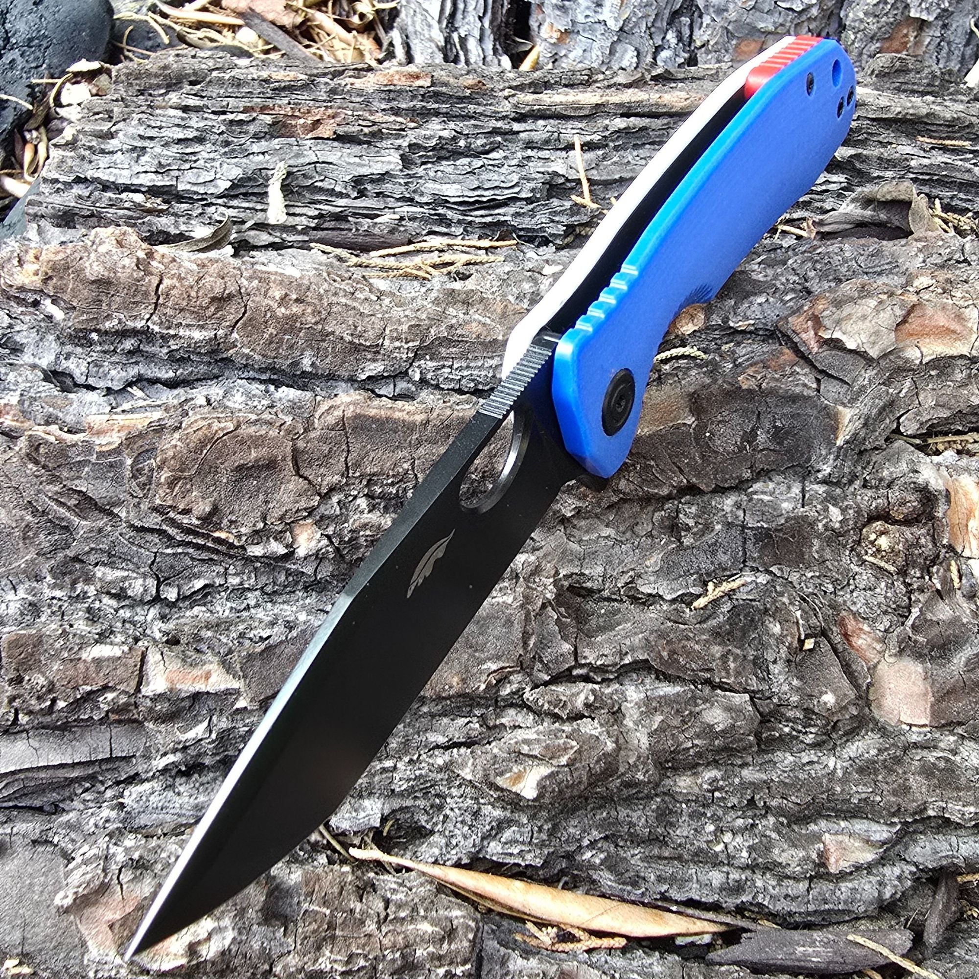 Limited Edition - Red White Blue G10 Tanto Medium Knife - Black Blade - 8Cr13MoV Steel - Honey Badger Knives - HB1377