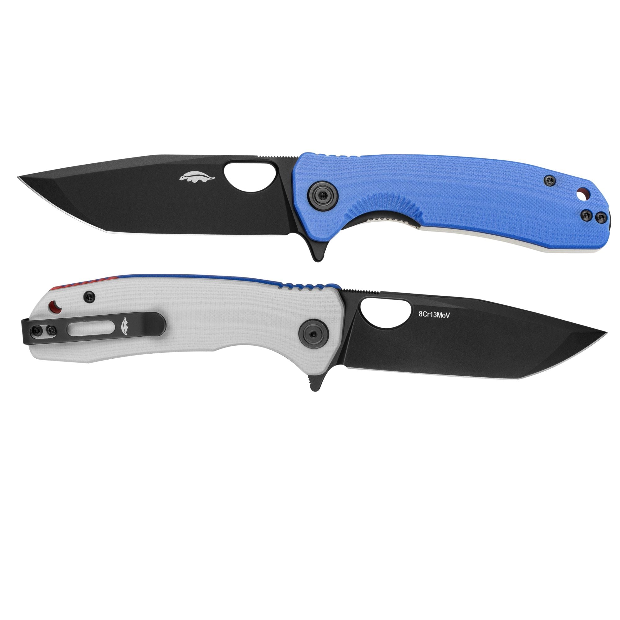 Limited Edition - Red White Blue G10 Tanto Medium Knife - Black Blade - 8Cr13MoV Steel - Dealer - Honey Badger Knives - HB1377