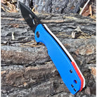 Limited Edition - Red White Blue G10 Tanto Medium Knife - Black Blade - 8Cr13MoV Steel - Dealer - Honey Badger Knives - HB1377