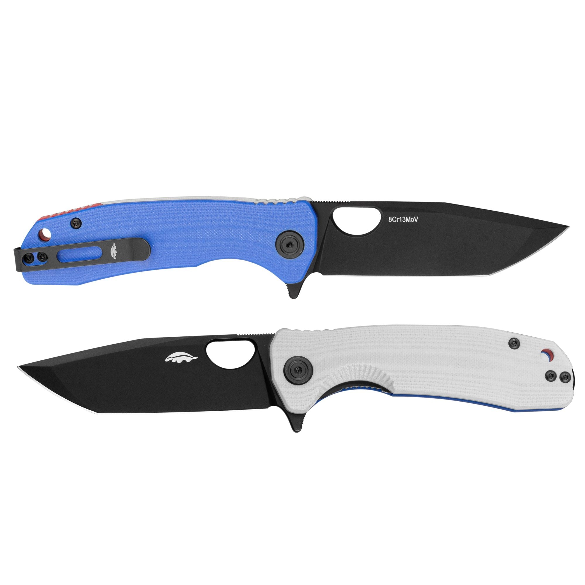 Limited Edition - Red White Blue G10 Tanto Medium Knife - Black Blade - 8Cr13MoV Steel - Dealer - Honey Badger Knives - HB1377