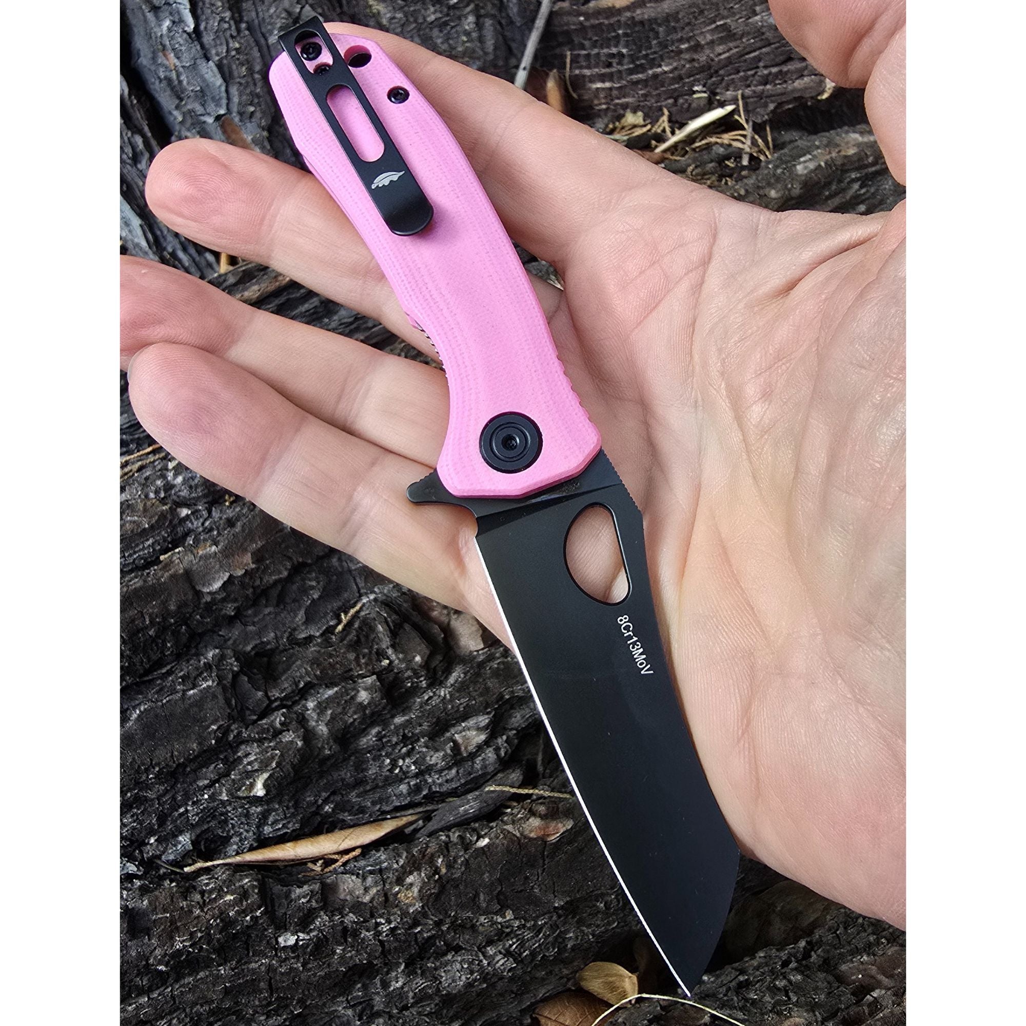 Limited Edition - Pink Wharncleaver Knife with Black Blade - G10 - 8Cr13MoV Steel - Dealer - Honey Badger Knives - HB1378