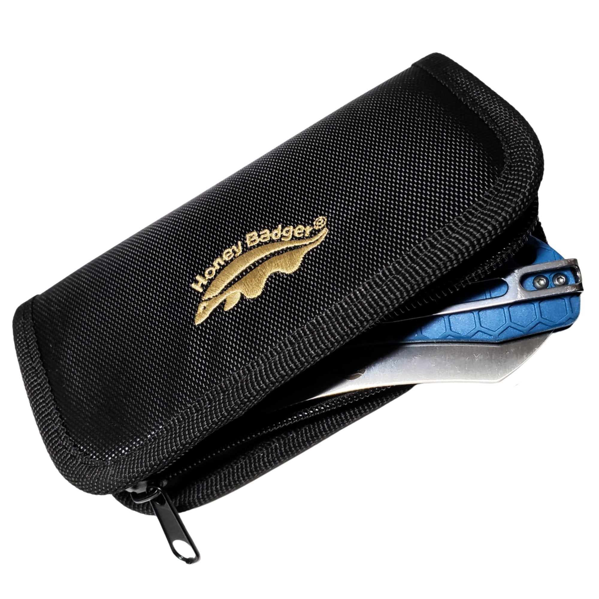 Black Zipper Knife Case with Embroidered Logo - Honey Badger Knives - HB4009