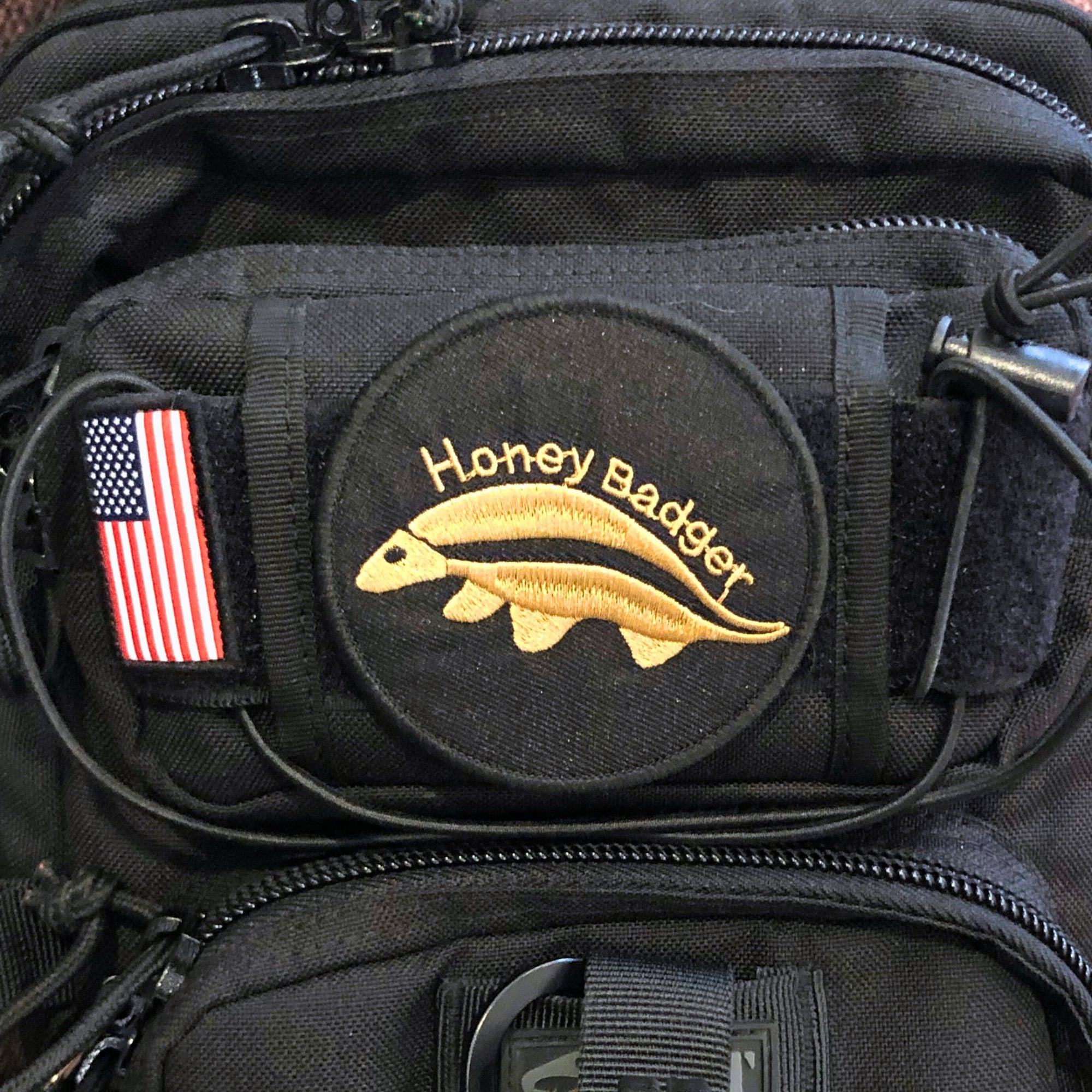 Embroidered Patch 3 1/4" Round with Velcro Hook Backing - Honey Badger Knives - HB4010