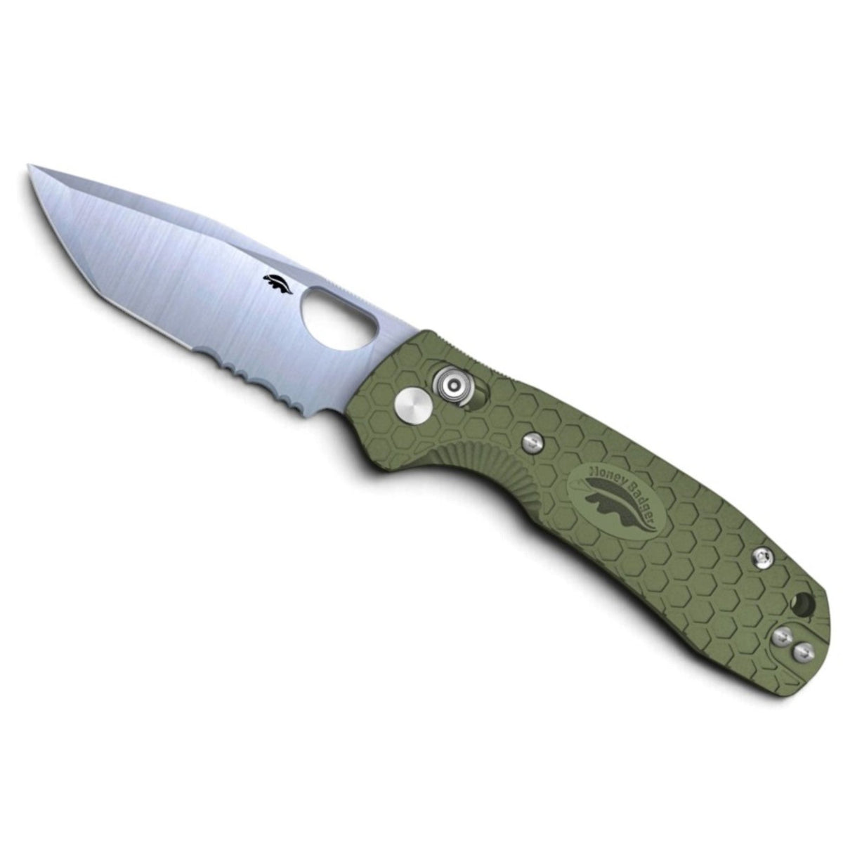 Medium-Large Tanto Crossbolt 50/50 Plain Serrated Knife - FRN Handles - 8Cr13MoV Steel - Dealer - Honey Badger Knives- HB6123