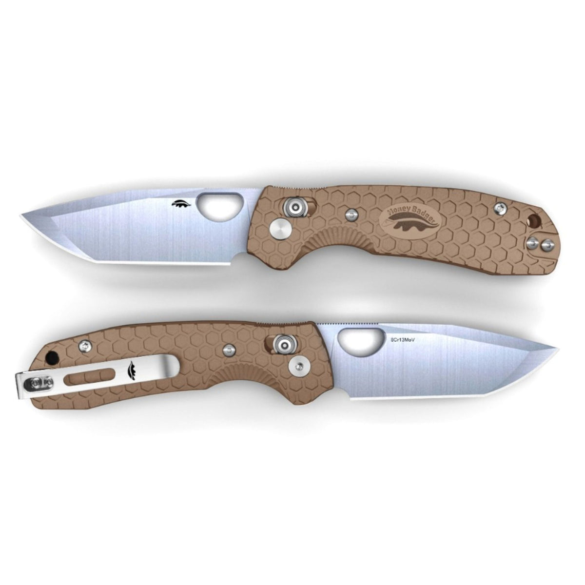 Small-Medium Tanto Crossbolt Knife - FRN Handles - 8Cr13MoV Steel - Dealer - Honey Badger Knives- HB6132